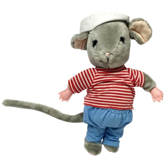 VTG Velveteen Mouse 12" Stuffed Animal Sailor Hat Striped Shirt 1981 RARE HTF - Picture 4 of 7